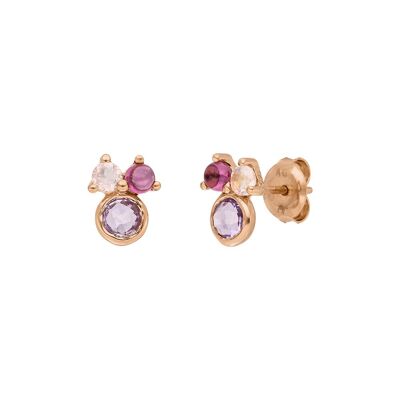 Pendientes de botón Three Gems, amatista, baño de oro rosa de 18k