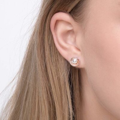 Clous d'oreilles coquillage avec perle, plaqué or rose 18 carats