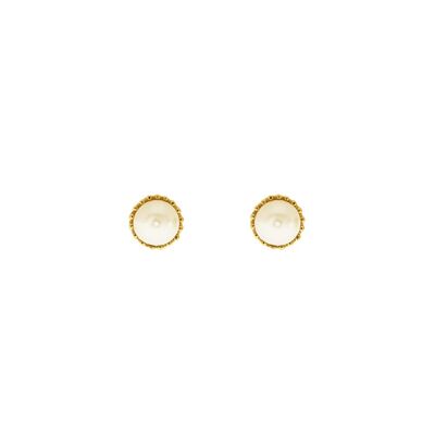 Pendientes de botón con perla, baño de oro amarillo de 18 k
