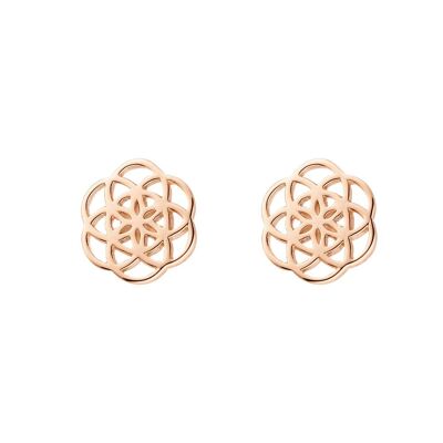 Flower of Life stud earrings, 18K rose gold plated