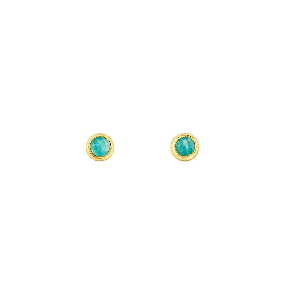 Pendientes de botón Amazonita Pura, 3mm, baño de oro amarillo de 18K