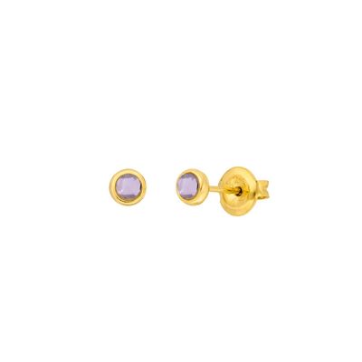 Clous d'oreilles Pure Amethyst, 3mm, plaqué or jaune 18K