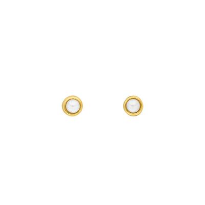 Orecchini a bottone con perla pura, 3 mm, placcato oro giallo 18 carati