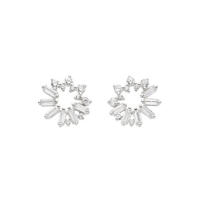 Stud earrings CUBE FLOWER, zirconia, 925 sterling silver, rhodium-plated