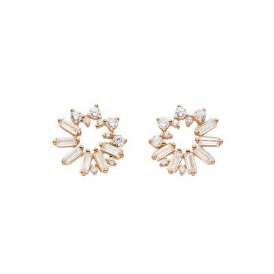 Clous d'oreilles CUBE FLOWER, oxyde de zirconium, plaqué or rose 18 K