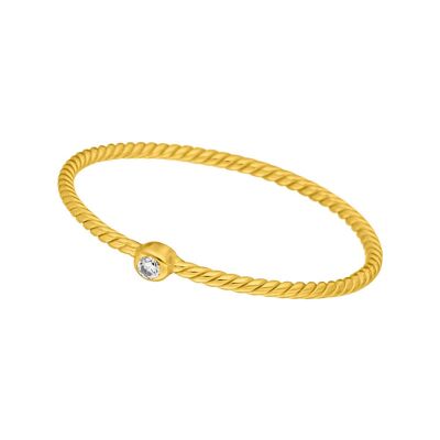 Anillo 1 circonita, baño de oro amarillo de 18 k