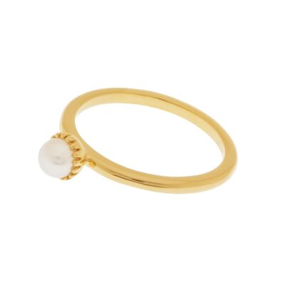 Anillo con perla, chapado en oro amarillo de 18 kilates - Talla 54