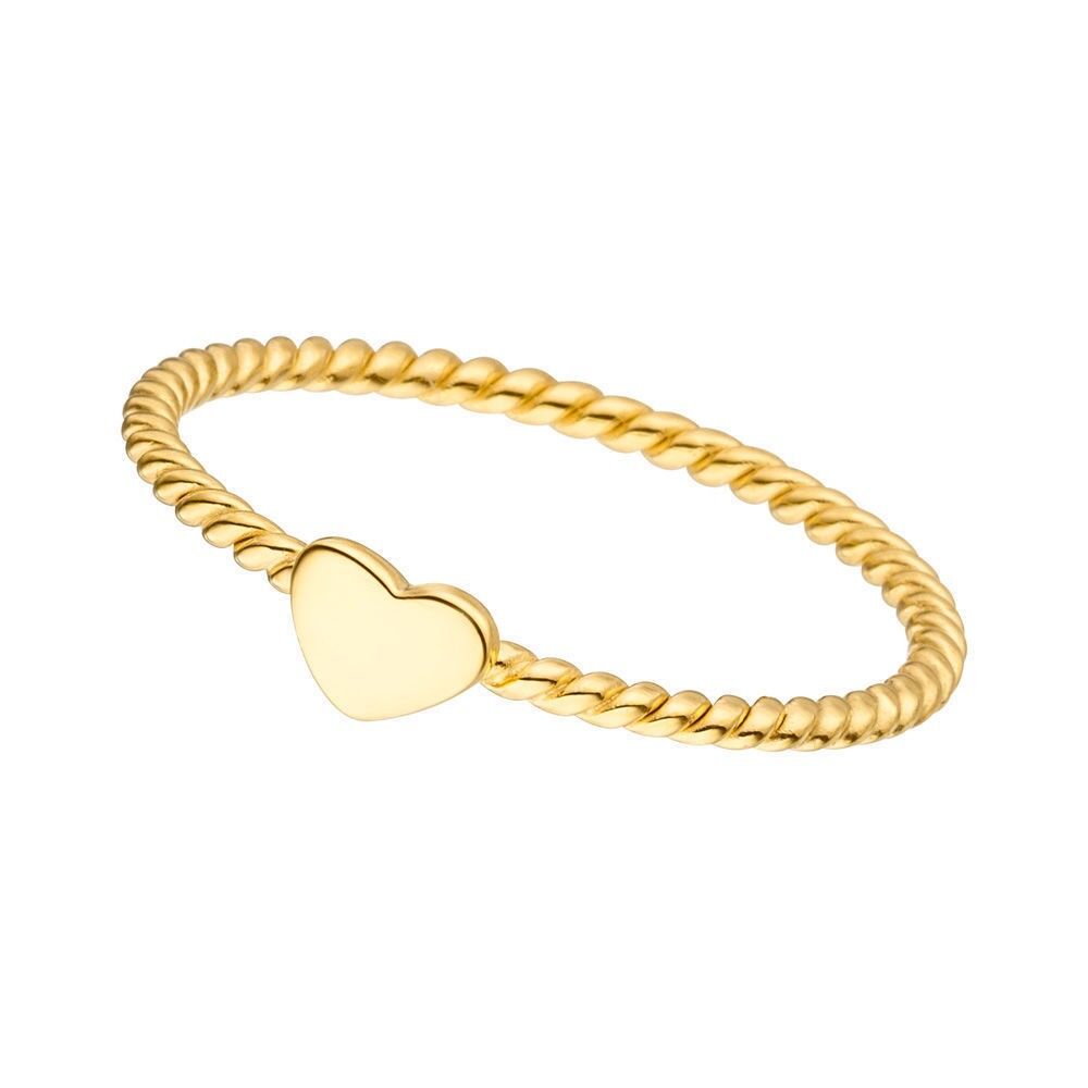 Bague torsadée avec un cœur, plaquée or jaune 18 carats
