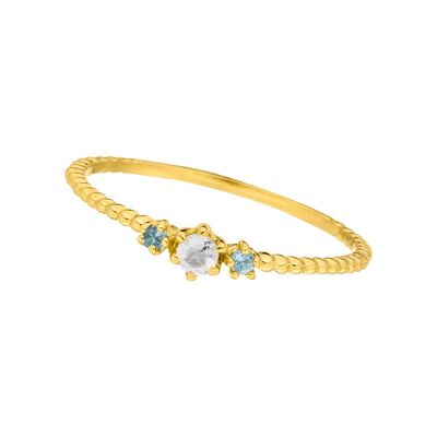 Splendido anello con gemme, mix blu, placcato in oro giallo 18 carati