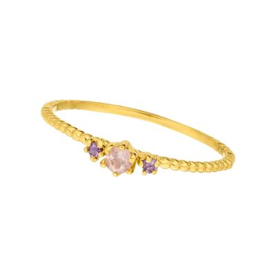 Splendido anello con gemme, mix rosa, placcato in oro giallo 18 carati