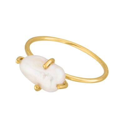 Ring baroque pearl, 18K yellow gold plated