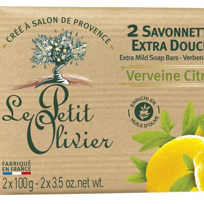 2 Savonnettes Extra Douces - Verveine Citron - Base de savon d'origine végétale - Enrichi en Huile d'Olive