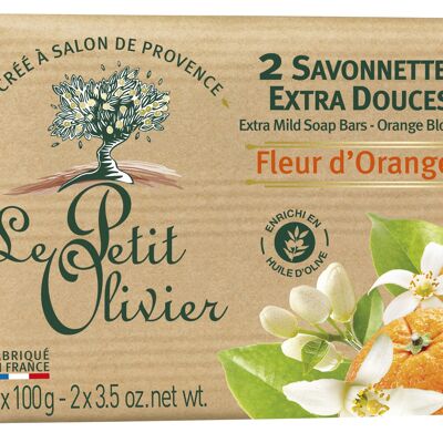 2 Savonnettes Extra Douces - Fleur d'Oranger - Base de savon d'origine végétale - Enrichi en Huile d'Olive