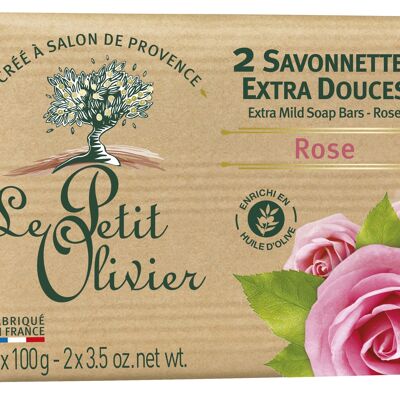 2 Savonnettes Extra Douces - Rose - Base de savon d'origine végétale - Enrichi en Huile d'Olive