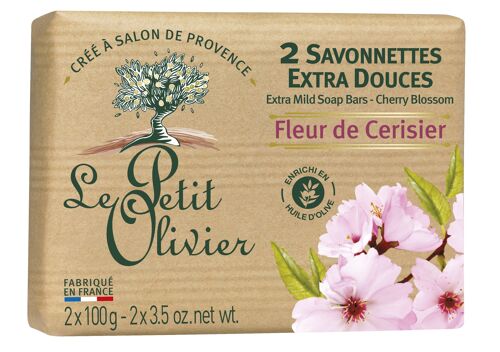 2 Savonnettes Extra Douces - Fleur de Cerisier - Base de savon d'origine végétale - Enrichi en Huile d'Olive