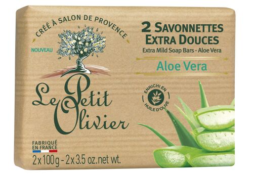 2 Savonnettes Extra Douces - Aloe Vera - Base de savon d'origine végétale - Enrichi en Huile d'Olive