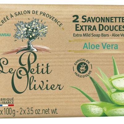 2 Extra Mild Soaps - Aloe Vera - Plant-based soap base - Enriched with Olive Oil