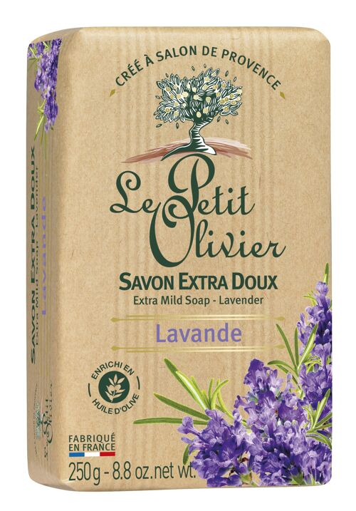 Savon Solide Extra Doux - Lavande - Base de savon d'origine végétale - Enrichi en Huile d'Olive