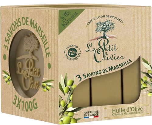 3 Savons Solides de Marseille - Huile d'Olive - Base de savon d'origine végétale - Enrichi en Huile d'Olive
