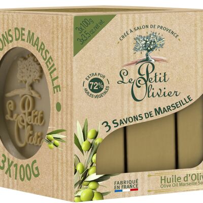 3 Savons Solides de Marseille - Huile d'Olive - Base de savon d'origine végétale - Enrichi en Huile d'Olive