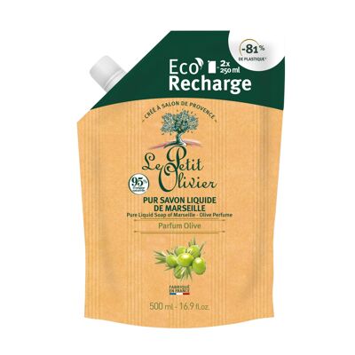 Eco-Recharge Pur Savon Liquide de Marseille - Parfum Olive de la Région de Grasse - 95% d'Origine Naturelle