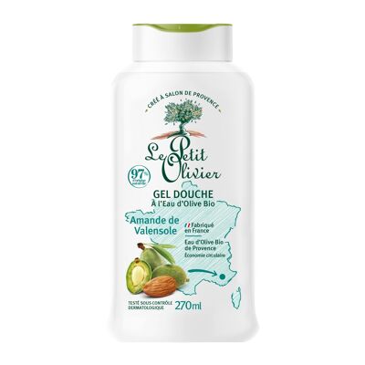 Moisturizing Shower Gel with Organic Olive Water - Valensole Almond - PH Neutral For The Skin - 97% Of Natural Origin - Soap-Free, Dye-Free