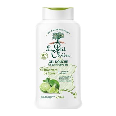 Moisturizing Shower Gel with Organic Olive Water - Corsican Lime - PH Neutral For The Skin - 97% Of Natural Origin - Soap-Free, Dye-Free