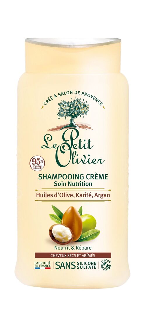 Shampooing Crème Soin Nutrition - Nourrit, Répare & Protège - Cheveux Secs ou Abîmés - Huiles d'Olive, Karité, Argan - Sans Silicone, Sans Sulfate