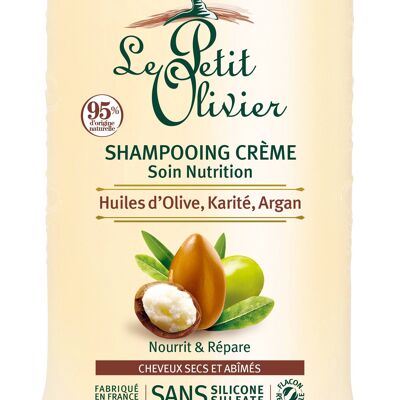 Shampoo crema nutriente per la cura - Nutre, ripara e protegge - Capelli secchi o danneggiati - Oli di oliva, karité e argan - Senza siliconi, senza solfati