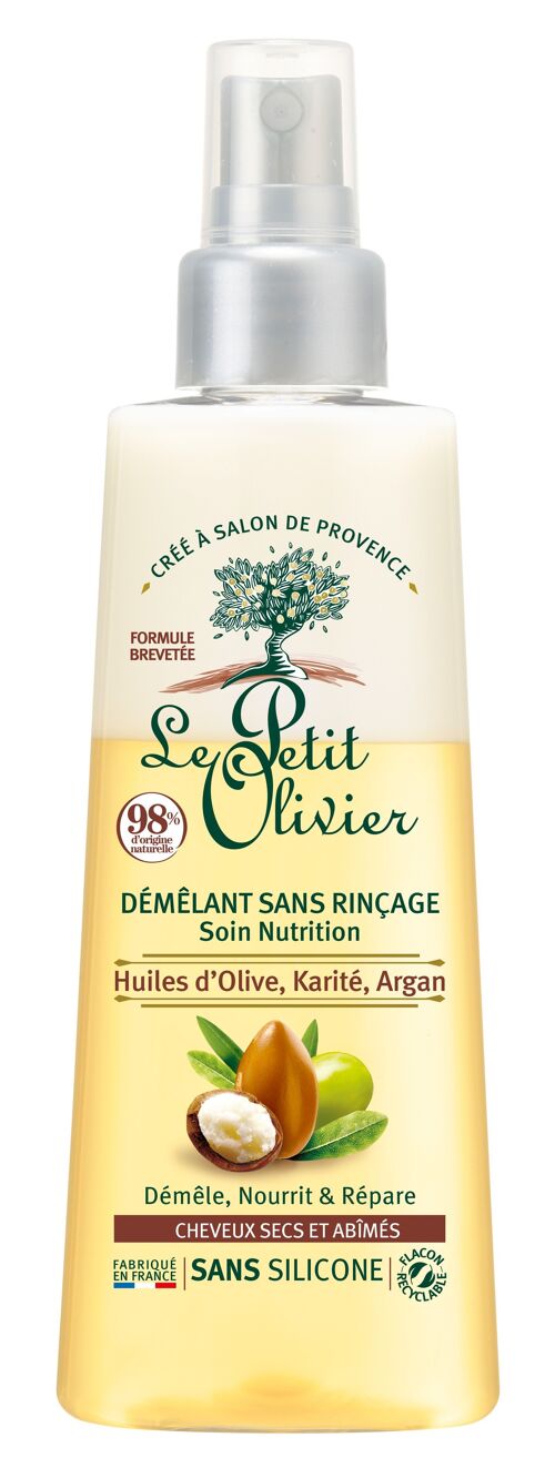 Spray Démêlant Sans Rinçage Soin Nutrition - Démêle, Répare & Nourrit - Cheveux Secs ou Abîmés - Huiles d'Olive, Karité, Argan - Sans Silicone