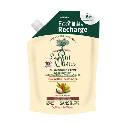 Eco-Recharge Shampooing Crème Soin Nutrition - Nourrit, Répare & Protège - Cheveux Secs ou Abîmés - Huiles d'Olive, Karité, Argan - Sans Silicone, Sans Sulfate
