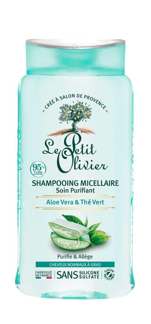 Shampooing Micellaire Soin Purifiant - Purifie & Allège - Cheveux Normaux à Gras - Aloe Vera & Thé Vert - Sans Silicone, Sans Sulfate