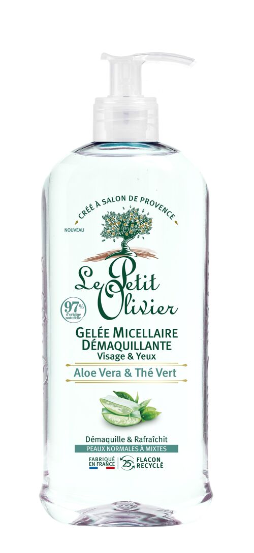 Gelée Micellaire Démaquillante - Démaquille & Rafraîchit - Peaux Normales à Mixtes - Aloe Vera & Thé Vert - 97% d'Origine Naturelle