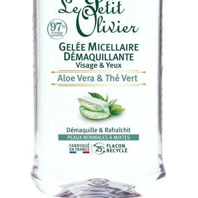 Gelatina Micellare Detergente - Deterge e Rinfresca - Pelli da Normali a Miste - Aloe Vera e Tè Verde - 97% di Origine Naturale