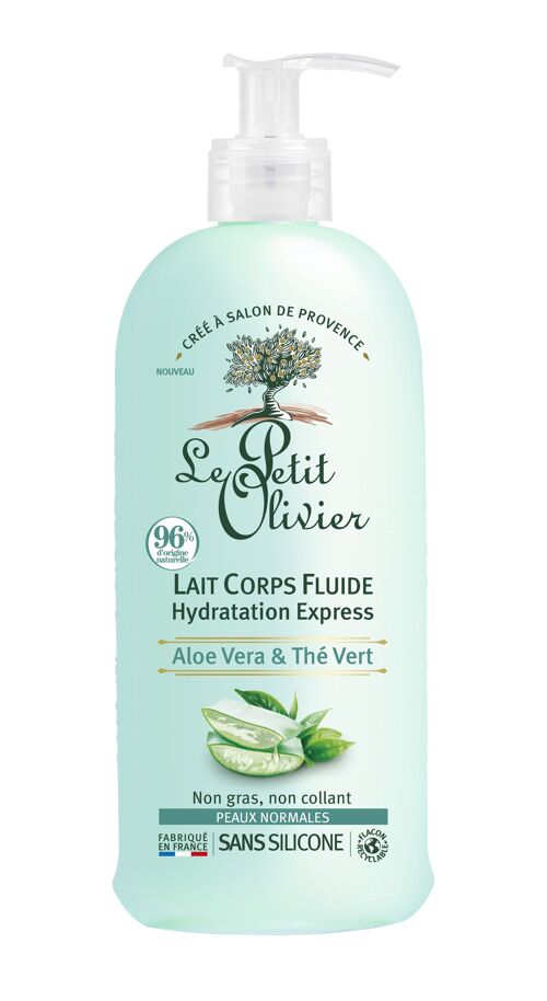Lait Corps Fluide Hydratation Express - Hydrate Immédiatement - Peaux Normales - Aloe Vera & Thé Vert - 96% d'Origine Naturelle - Sans Silicone