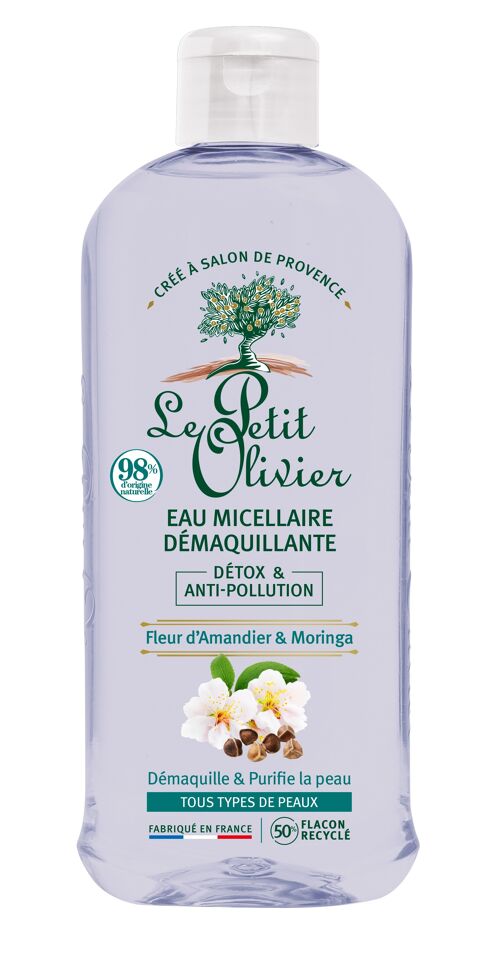 Eau Micellaire Démaquillante Détox & Anti-Pollution - Nettoie & Purifie - Tous Types de Peaux - Fleur d'Amandier & Moringa - 98% d'Origine Naturelle