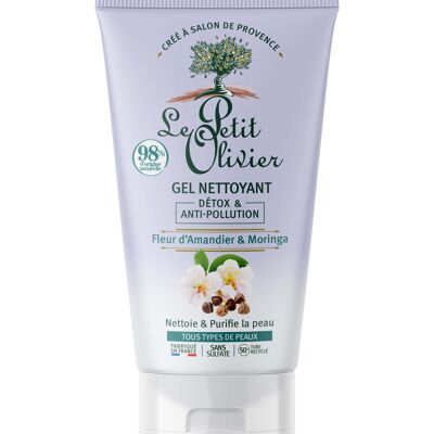 Gel detergente disintossicante e anti-inquinamento - Pulisce e purifica - Tutti i tipi di pelle - Fiori di mandorlo e moringa - 98% di origine naturale - Senza solfati