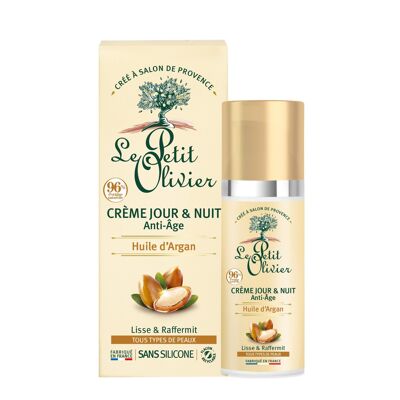 Crema giorno e notte antietà - Idrata e leviga - Tutti i tipi di pelle - Olio di argan, corteccia di mogano africano e acido ialuronico - 96% di origine naturale - Senza silicone