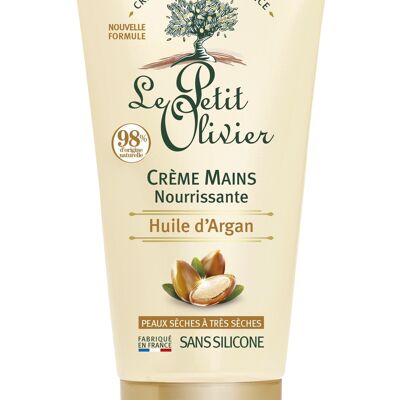 Crème Mains Nourrissante - Nourrit Intensément - Peaux Sèches à très Sèches - Huile d'Argan - 98% d'Origine Naturelle - Sans Silicone