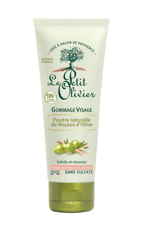 Gommage Visage - Exfolie & Lisse - Peaux Normales à Sèches - Poudre naturelle de Noyaux d'Olive - 98% d'Origine Naturelle - Sans Sulfate