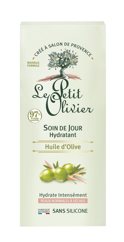 Soin de Jour Hydratant - Hydrate & Apaise - Peaux Normales à Sèches - Huile d'Olive - 97% d'Origine Naturelle - Sans Silicone