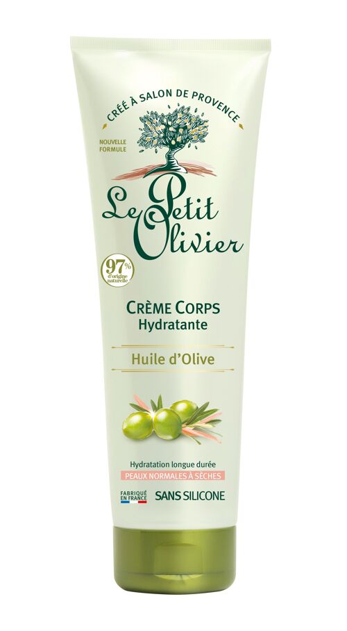 Crème Corps Hydratante - Hydrate & Protège du Dessèchement - Peaux Normales à Sèches - Huile d'Olive - 97% d'Origine Naturelle - Sans Silicone