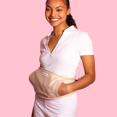 Beige 100% cotton heated hot water bottle belt to relieve menstrual pain