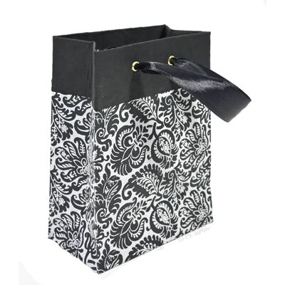 Handcrafted paper bag with Renaissance Damask pattern tones on tones, 13 x 18 x 12 cm