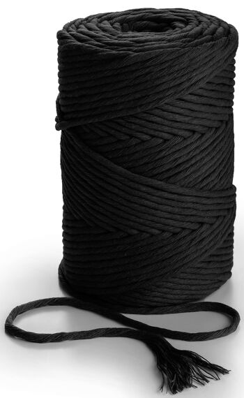 3mm simple torsadé 280m, 1kg ou 140m 500g, 1 PLY Cotton Cord NOIR 1