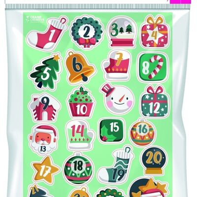 1 A4 SHEET - 24 HAPPY CHRISTMAS ADVENT STICKERS