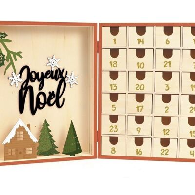 CALENDRIER AVENT BOITE BOIS DECOR NOEL 240x300x80mm