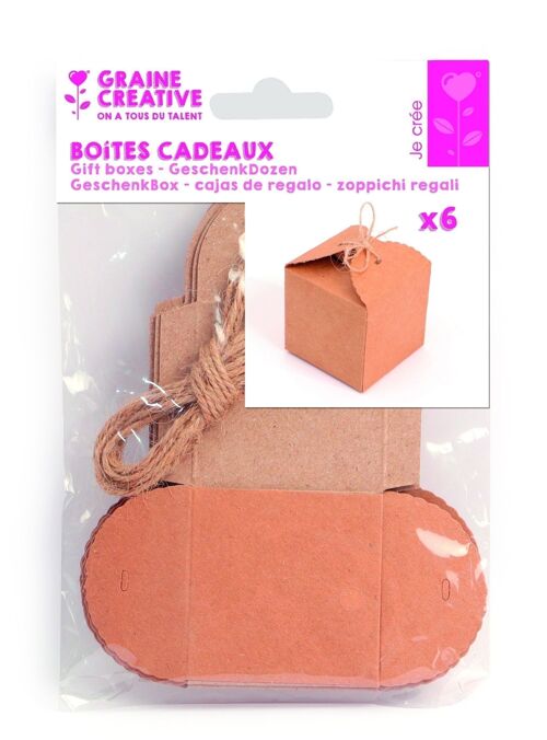 6 BOITES CUBE KRAFT 50MM + FICELLE