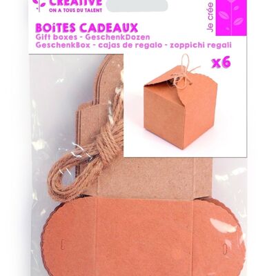 6 BOITES CUBE KRAFT 50MM + FICELLE