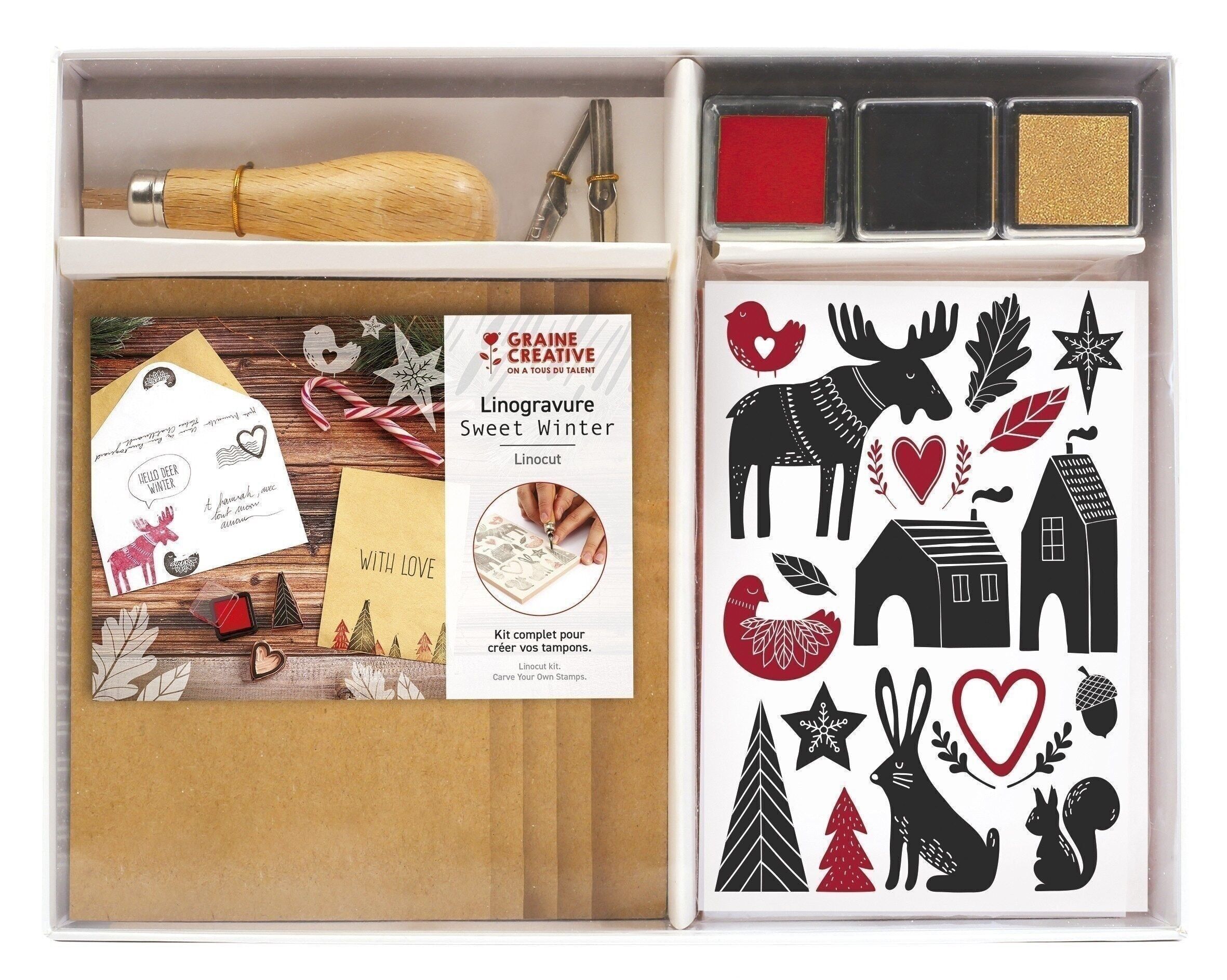 SKANDINAVISCHES WINTER-LINOGRAVUR-SET